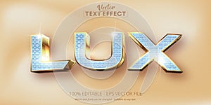 Lux text, shiny diamond textured and shiny gold style editable text effect photo