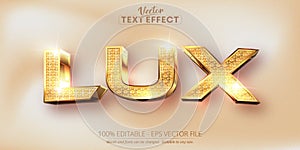 Lux text, shiny textured and shiny gold style editable text effect