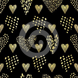 Luxe Black Gold Love Hearts Sprinkles Texture Pattern, Seamless Vector photo