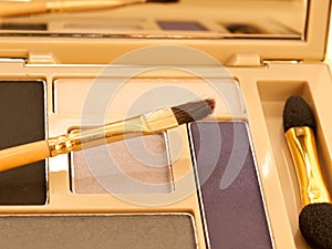 Luxe purple and beige make-up eyeshadows in gold packing photo