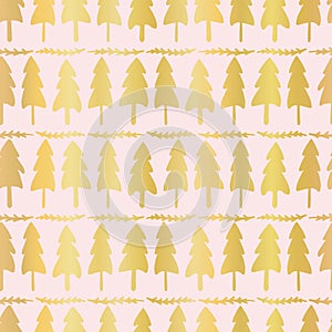 Luxe Rose Gold Christmas Tree Pattern, Seamless Vector Background, Drawn