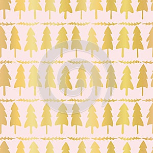 Luxe Rose Gold Christmas Tree Pattern, Seamless Vector Background, Drawn photo