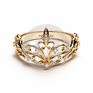 Yellow Gold Royal Crown Ring - Rococo-inspired Design photo