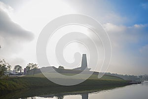 Luxelake Art Expo Center on lake-shore in hazy winter morning