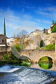 Luxembourg on Alzette river with course in summer