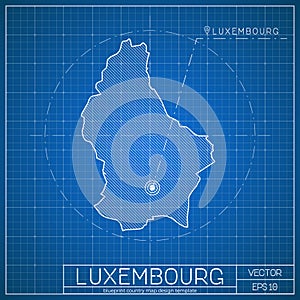 Luxembourg blueprint map template with capital.