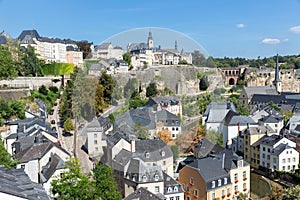 Luxembourg city, aerial view of the Old Town and Grund