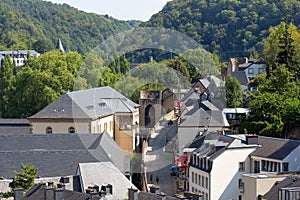 Luxembourg city, aerial view of the Old Town and Grund