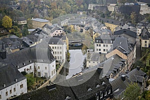Luxembourg city details. Top view in downtown Luxembourg