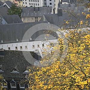 Luxembourg city details. Top view in downtown Luxembourg