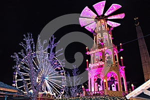 Luxembourg - December 2022- Christmas Market Pyramid at night