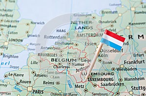 Luxembourg flag on a country map