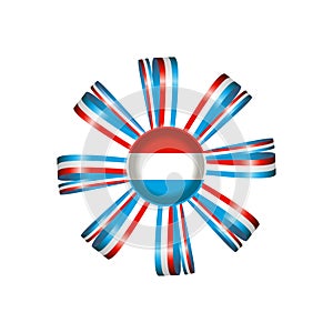 Luxembourg flag, rosette and pennant, isolated on white