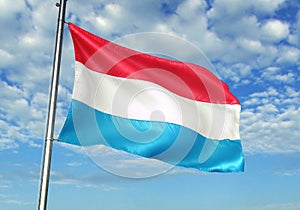 Luxembourg flag waving with sky on background realistic 3d illustration