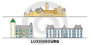 Luxembourg flat landmarks vector illustration. Luxembourg line city with famous travel sights, skyline, design.