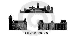Luxembourg flat travel skyline set. Luxembourg black city vector illustration, symbol, travel sights, landmarks.