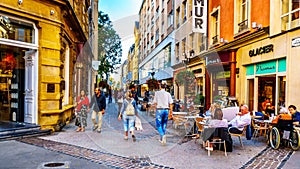 Terrace on the corner of Rue des Capucines and the Grand-Rue shopping street in the heart of the city of Luxembourg