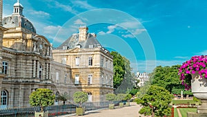 Luxembourg Palace and park timelapse in Paris, France.