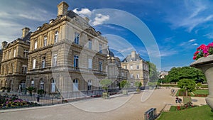 Luxembourg Palace and park timelapse in Paris, France.