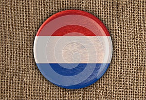 Luxembourg Textured Round Flag wood on rough cloth