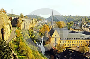 Luxembourg view of Grund and Abbey de Neumunster