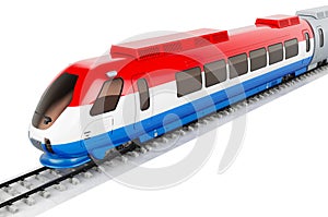 Luxembourgish flag painted on the high speed train. Rail travel in the Luxembourg, concept. 3D rendering