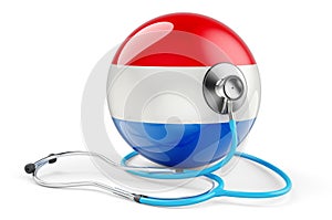 Luxembourgish flag with stethoscope. Health care in Luxembourgish concept, 3D rendering