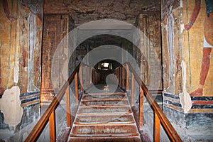 Luxor, Egypt - 28 Feb 2017. Frescos in the ancient necropolis Valley of the Kings in Luxor