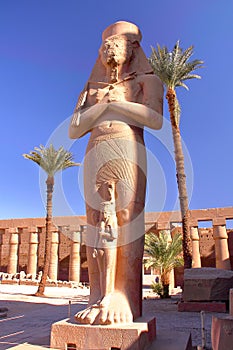 LUXOR, EGYPT: Statue of Bant Anta and Ramses II at Karnak temple