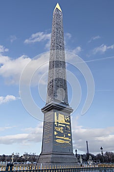 The Luxor Egyptian Obelisk at the center of Place de la Concorde, Paris with the text