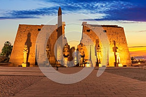 Luxor Temple main view, beautiful sunset light, Egypt