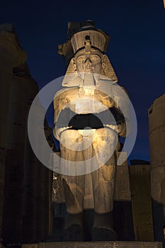 Luxor Temple at night (ancient Thebes) was constructed approximately 1400 BCE