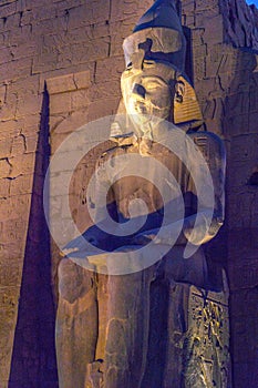 Luxor Temple at night (ancient Thebes) was constructed approximately 1400 BCE