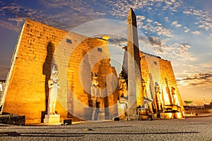 Luxor Temple side view, beautiful sunset light, Egypt