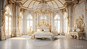 the luxuary bed room 3d Three-dimensional Luxury Golden and White