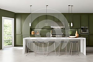 Luxuary Creative Kitchen idea, wall paint color orion olive