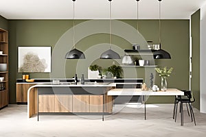 Luxuary Creative Kitchen idea, wall paint color orion olive