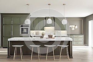 Luxuary Creative Kitchen idea, wall paint color orion olive