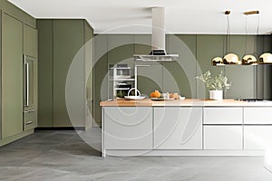 Luxuary Creative Kitchen idea, wall paint color orion olive