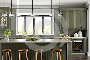 Luxuary Creative Kitchen idea, wall paint color orion olive