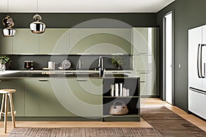 Luxuary Creative Kitchen idea, wall paint color orion olive