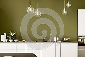 Luxuary Creative Kitchen idea, wall paint color orion olive