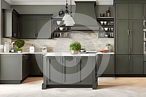 Luxuary Creative Kitchen idea, wall paint color orion olive