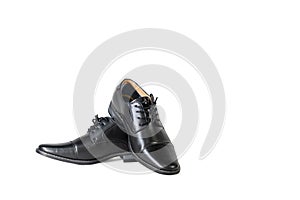 Luxuary man leather black shoe on the white isolation backtground