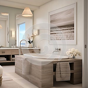 luxuries interior with bathtub and mirror photo