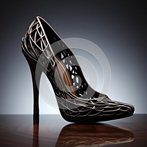 Luxurious 3d Printed Shoe With Sepia Tone And Bamboo Texture