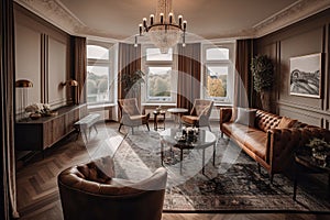 A Luxurious 5-star Hotel Suite in Europe with High-Quality Furnishings and a View of the City, Generative AI