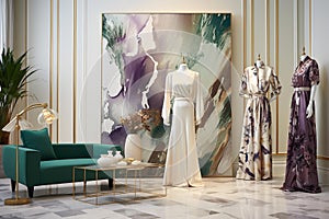 Luxurious Abstract Fashion Collection: Vibrant Prints on White Marble