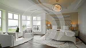 Luxurious apartment interior design visualization. Modern architectural design walkthrough. Architectural design of luxurious