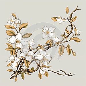 Luxurious Apple Branch With White Flowers Vector In Muted Palette